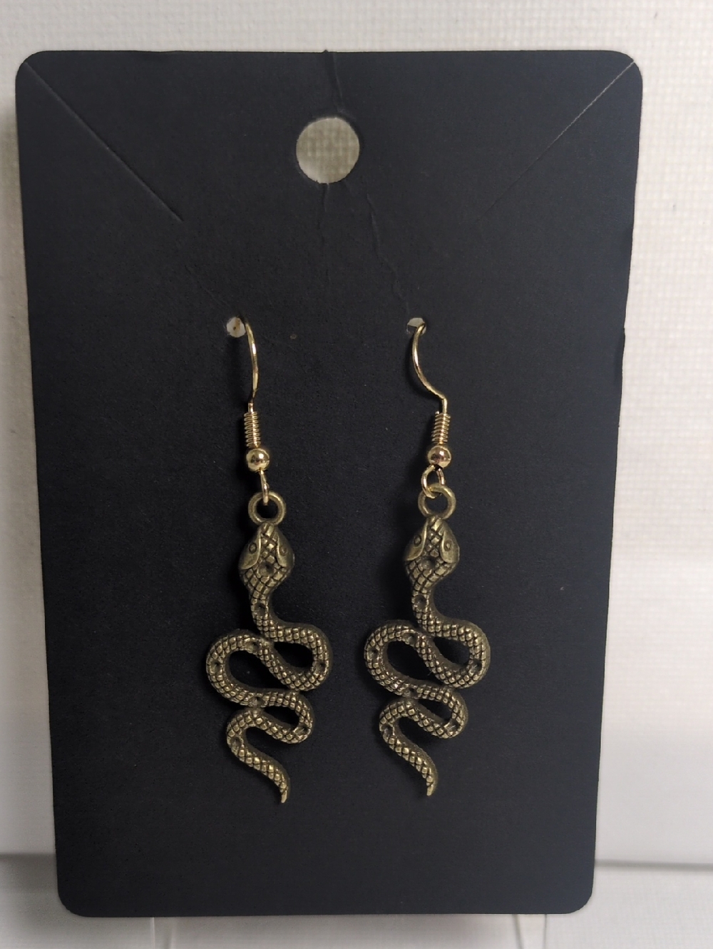 Snake Dangle Earrings - Antique Gold Tone